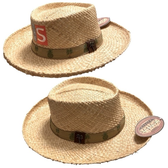 SCALA Straw Raffia Gamblers Wide Brim Straw Hat Natural Neutral New with tags - Picture 1 of 11